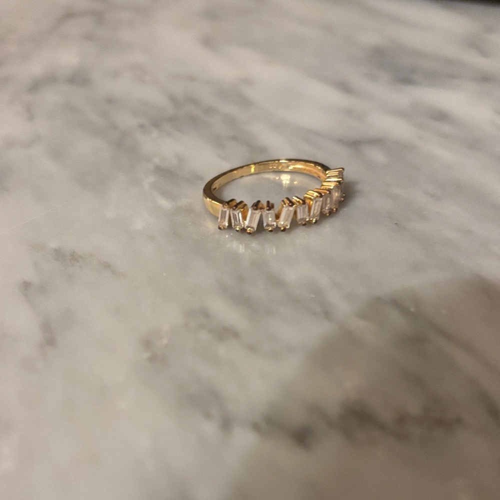 Anthropologie Gold Ring with Clear Accents